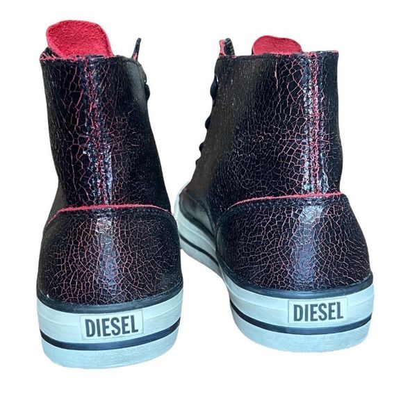 Diesel Black Cracked Leather Effect High Top Sneakers - Picture 4 of 13